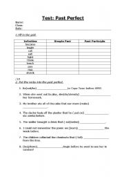 English worksheet: past perfect exercises or test