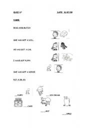 English worksheet: has got/a-an