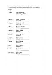 English Worksheet: Articles A and An + animals