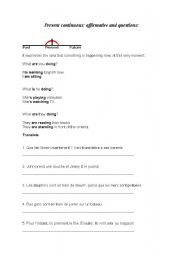 English Worksheet: Present continuous: affirmative and questions