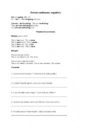English Worksheet: Present continuous: negatives