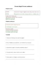 English worksheet: Present simple/Present continuous