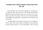 English worksheet: Vacation at the beach and in the city
