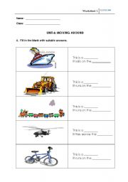 English worksheet: Transportations - moving around