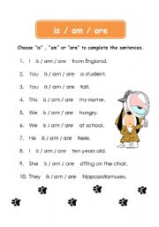 IS AM ARE Worksheet ESL Worksheet By Flyawaytip