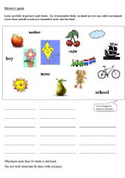 English worksheet: memory game