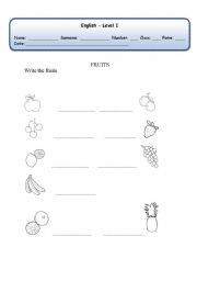 English Worksheet: Fruits