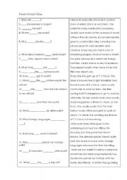 English worksheet: Present Simple text  and questions 
