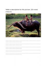 English Worksheet: A buffalo and two happy children