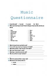 English worksheet: Music Questionnaire