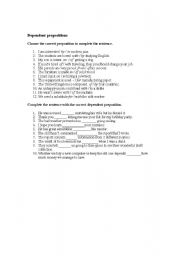 English worksheet: Dependent prepositions