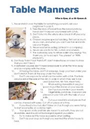 Table manners worksheets