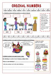 Ordinal Numbers- 2 pages of uses and exercises