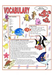 RECYCLING VOCABULARY - TOPIC: FISH - SEA ANIMALS AND REPTILES. Elementary and up