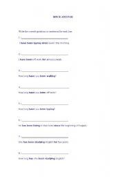 English worksheet: since and for