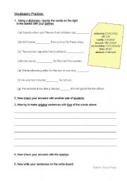 English Worksheet: Vocabulary, Absence