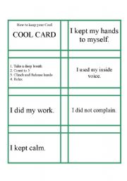 English worksheet: Behavior Reminder Cards for Students to Carry With Them