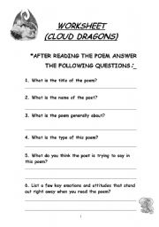 English worksheet: poem cloud dragons