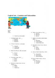 English Worksheet: Test - Countries and Nationalities