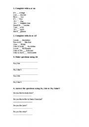 English worksheet: In/at A/an simple present exercises