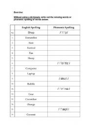 English worksheet: Phonemic Spelling Practice