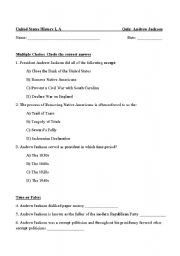 English worksheet: Andrew Jackson Quiz