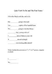 English worksheet: Quiz to be and past tense
