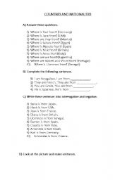 English worksheet: Countires and Nationalities