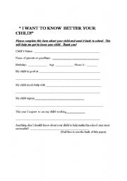English Worksheet: GETTING TO KNOW YOUR CHILD