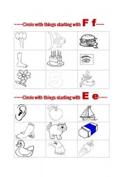 English worksheet: circle the things starting with alphabet