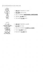 English Worksheet: Grammar (he-she-is-are-clothes-his-her)