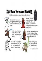 English Worksheet: Star Wars Verbs and Adverbs Sheet