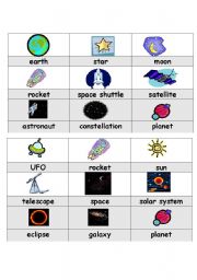 English Worksheet: Space Bingo Cards--Part 2