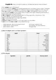 English worksheet: pumpkin pie recipe