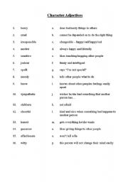 English Worksheet: Character Adjectives