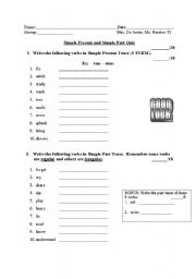 English worksheet: Present and past verb quiz