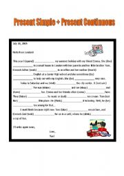 English Worksheet: Postcards (present simple + present continuous)