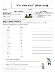 English worksheet: Who does what 