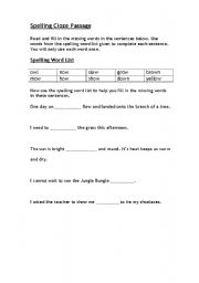 English Worksheet: Spelling cloze passage stage 1- using ten list words