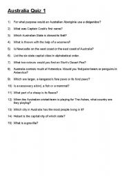 English worksheet: Australia Quiz 1