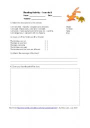English worksheet: Reading comprehension - I can do it