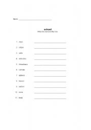 English Worksheet: school word scrable