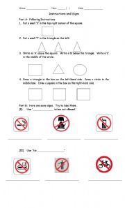 English worksheet: Instructions and Sign