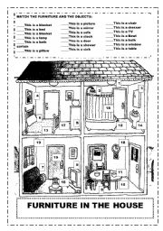 English Worksheet: Furniture in the house    Match the numbers to the images This is