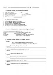 English Worksheet: present perfect - fill in blanks