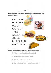 English worksheet: Food