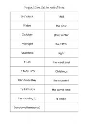English worksheet: Prepositions (at, in, on) of time