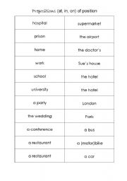 English Worksheet: Prepositions (at, in, on) of position