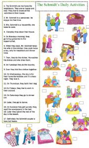 English Worksheet:  Daily routine, Activities Chores and Days of the Week. Reading and Match