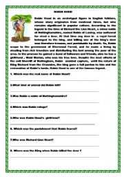 Robin Hood  Reading and WH questions, Match